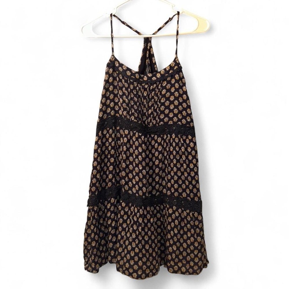 Hollister Black Midi Dress with Tan Floral Print